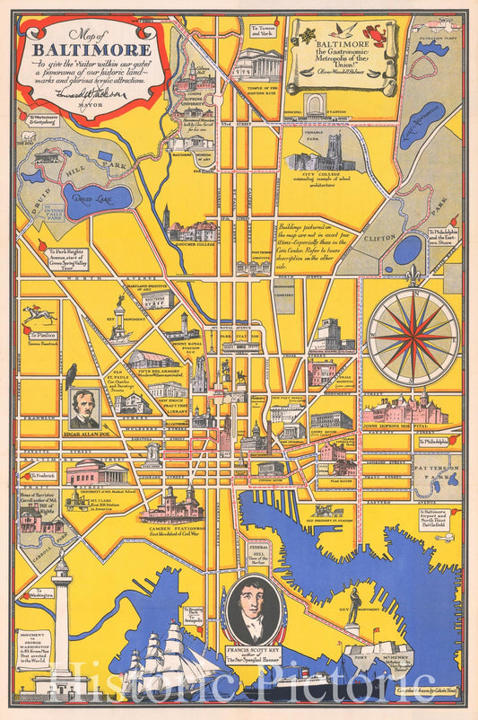 Pictorial Map of Baltimore, 1935 ca - Historical Map Print