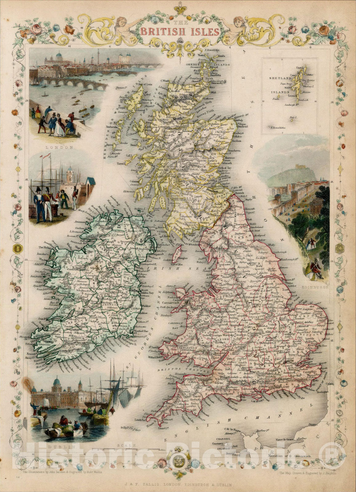 Historic Map : The British Isles, 1851, John Tallis, v2, Vintage Wall Art