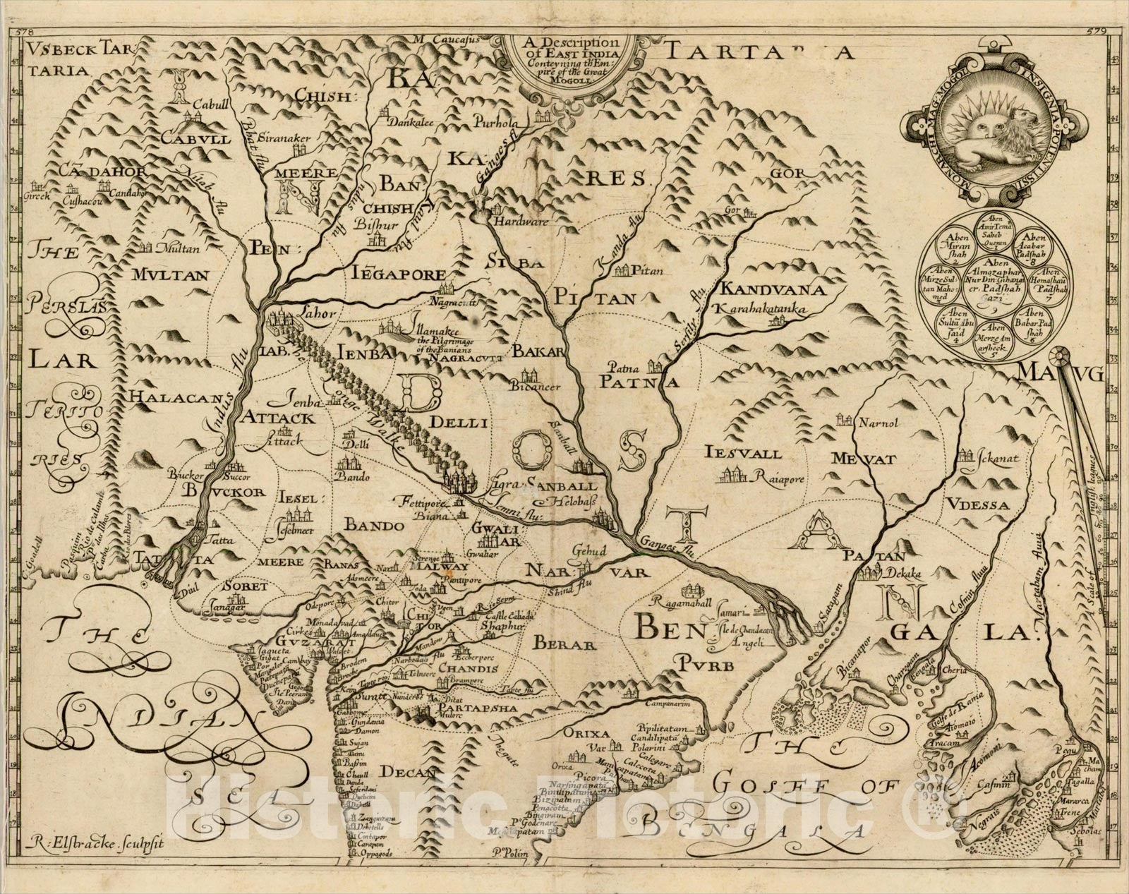 Historic Map : A Description of East India Conteyning th' Empire of the Great Mogoll, 1622, Samuel Purchas, Vintage Wall Art