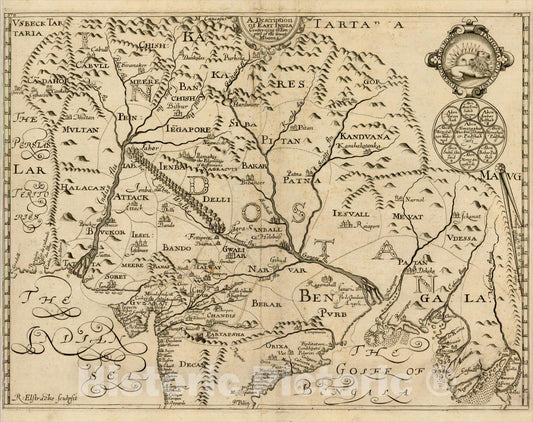 Historic Map : A Description of East India Conteyning th' Empire of the Great Mogoll, 1622, Samuel Purchas, Vintage Wall Art
