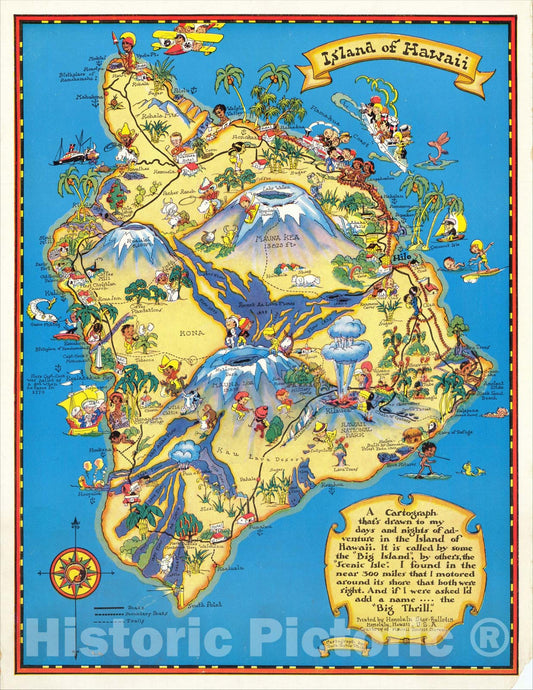 Historic Map : Island of Hawaii, 1931, Ruth Taylor White, v1, Vintage Wall Art