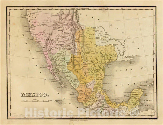 Historic Map : Mexico [including Texas & Upper California], 1824, Anthony Finley, v2, Vintage Wall Art
