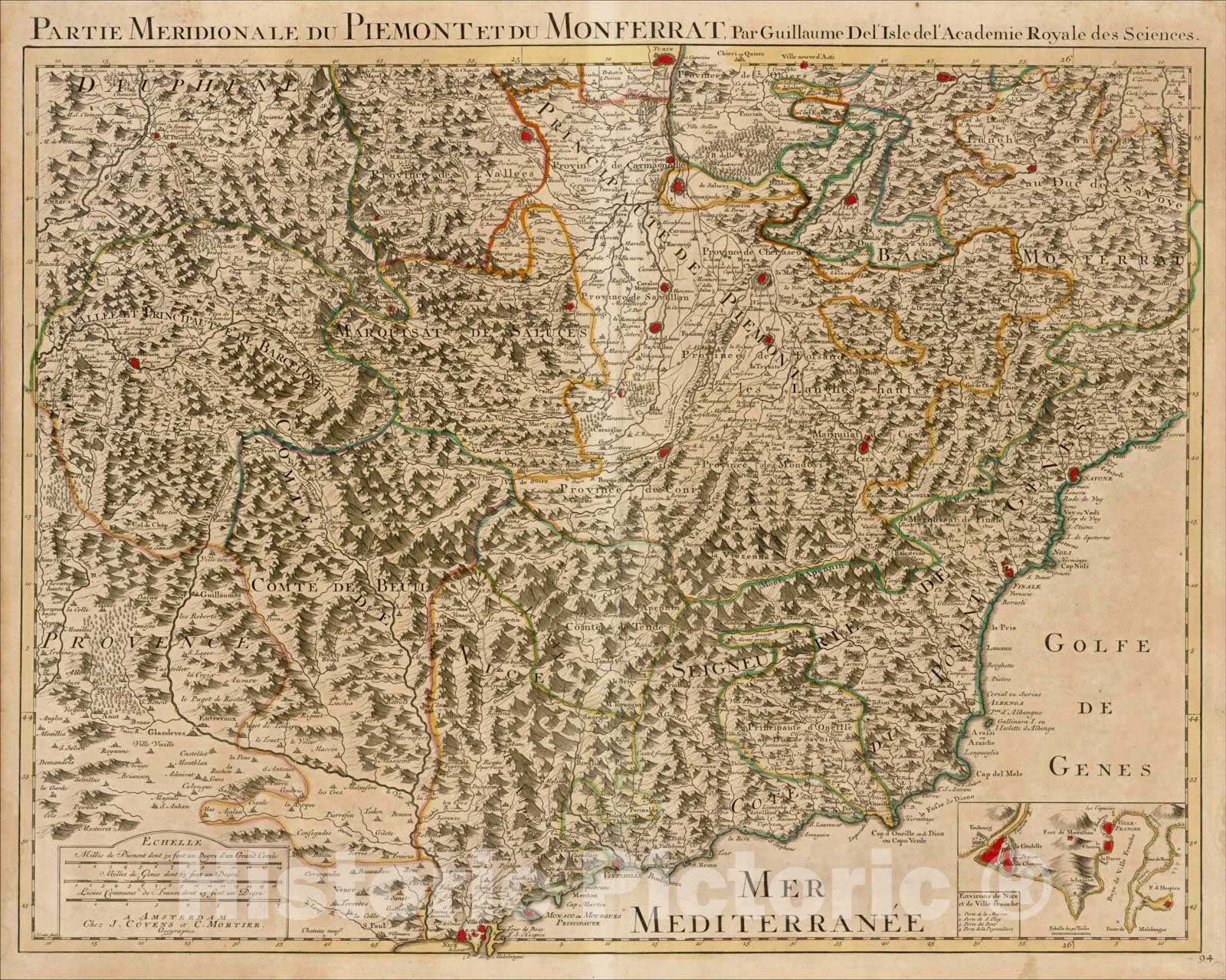 Historic Map : Partie Meridionale du Piemont et du Monferrat , c1720, Covens & Mortier, Vintage Wall Art