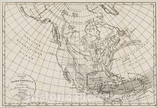 Historic Map : Charte von Nord-America zur Erlauterung des Systems der Winde und Stromungen, 184, 1804, Weimar Geographische Institut, Vintage Wall Art