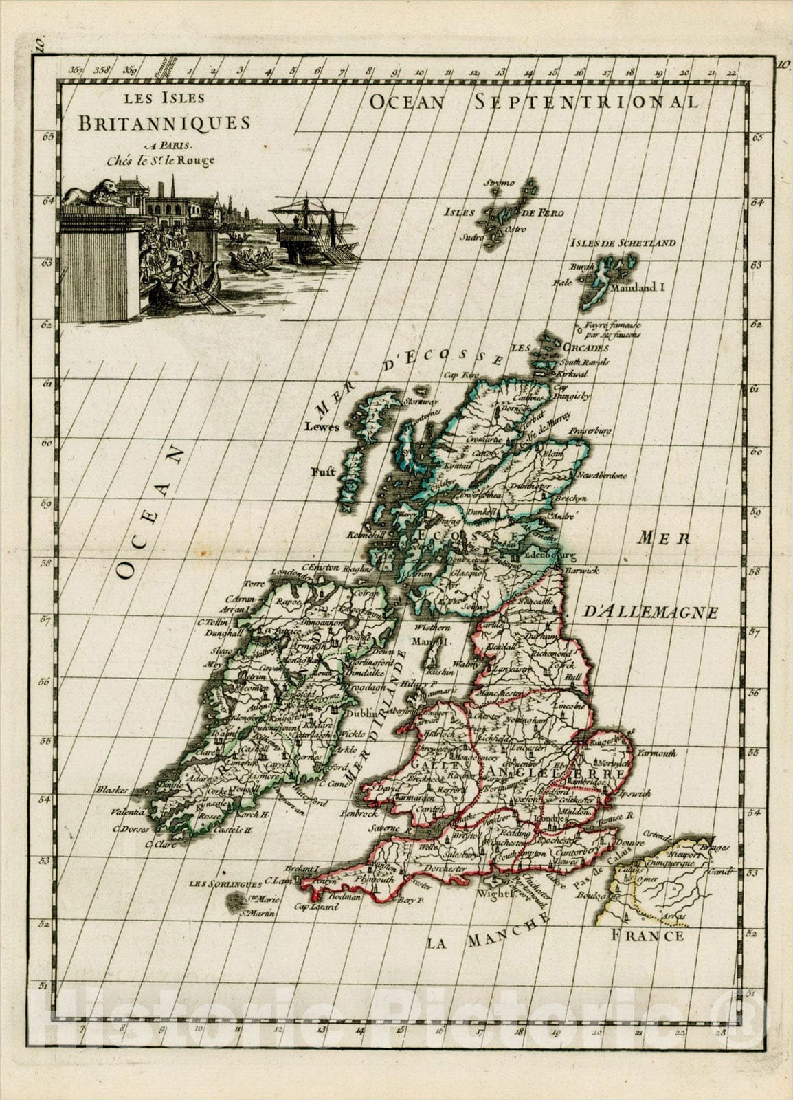 Historic Map : Les Britanniques, 1746, George Louis Le Rouge, Vintage Wall Art