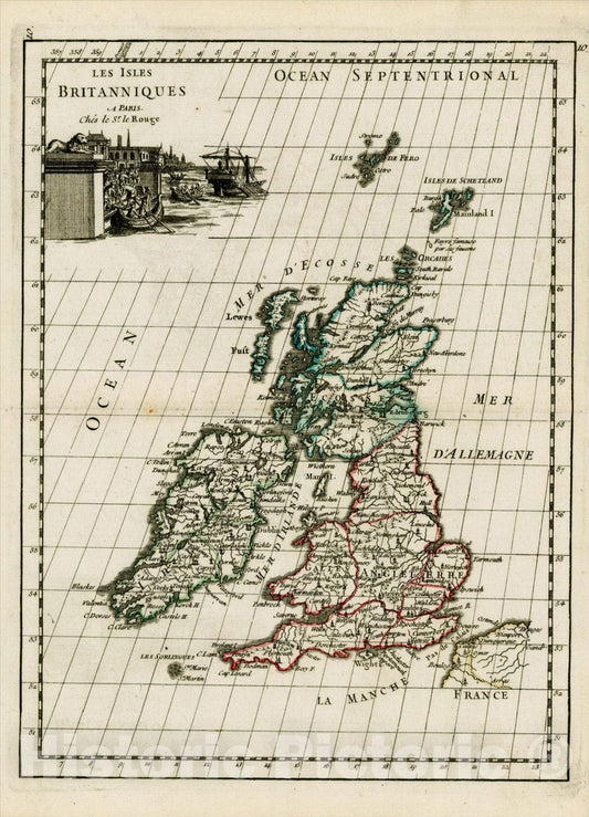 Historic Map : Les Britanniques, 1746, George Louis Le Rouge, Vintage Wall Art
