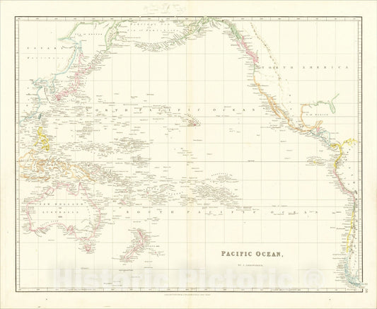 Historic Map : Pacific Ocean, By J. Arrowsmith, 1832, John Arrowsmith, Vintage Wall Art