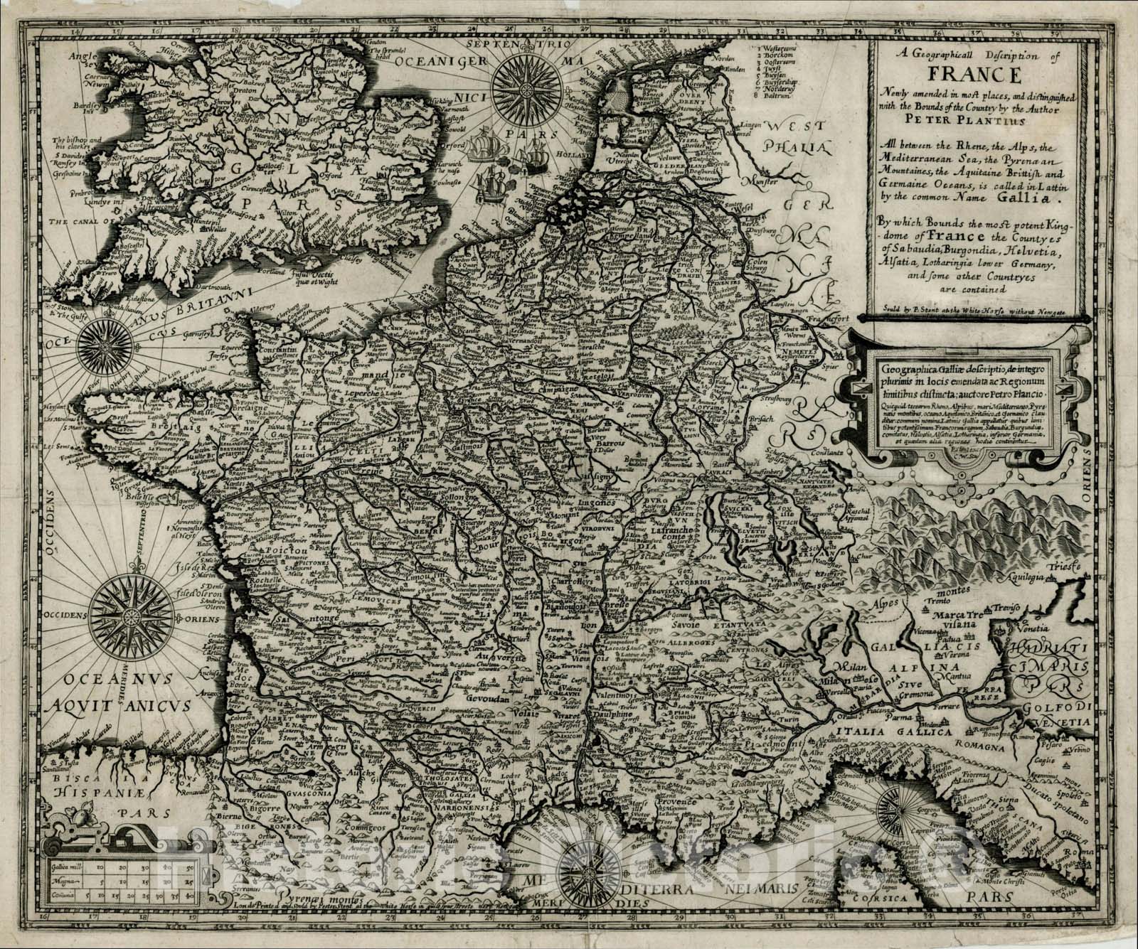 Historic Map : A Geographicall Description of France Newly amended in most places, 1650, Peter Stent, Vintage Wall Art