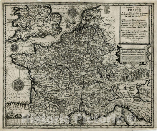 Historic Map : A Geographicall Description of France Newly amended in most places, 1650, Peter Stent, Vintage Wall Art