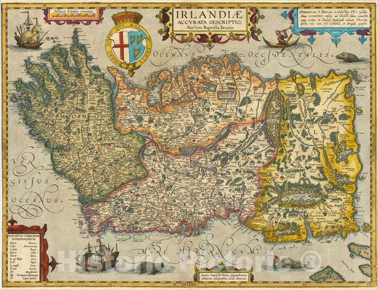 Historic Map : Irlandiae Accurata Descriptio Auctore Baptista Boazio, 1609, Abraham Ortelius, Vintage Wall Art