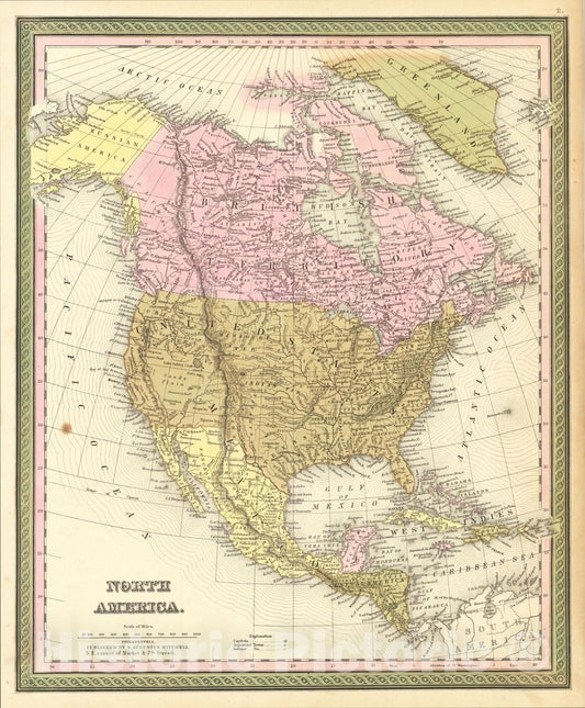 Historic Map : North America, 1846, Samuel Augustus Mitchell, Vintage Wall Art