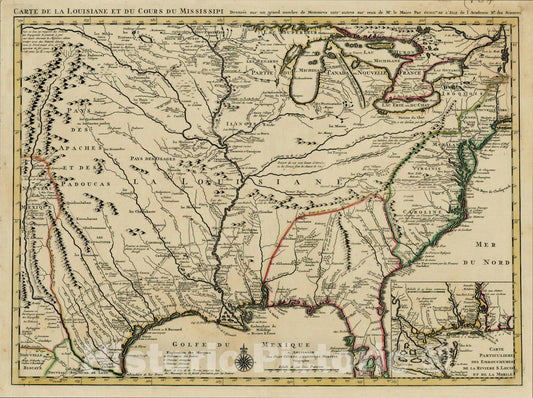 Historic Map : Carte De La Louisiane et du Cours du Mississipi Dressee sur un grand nombre de Memoirs entr' autres sur ceux de Mr. Le Maire, c1730, Vintage Wall Art