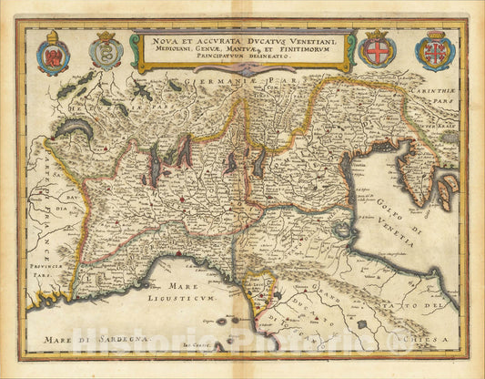 Historic Map : Nova et Accurata Ducatus Venetiani, Mediolani, Genuae, Mantuae que et Finitimorum Principatuum Delineatio, c1638, Matthaus Merian, Vintage Wall Art