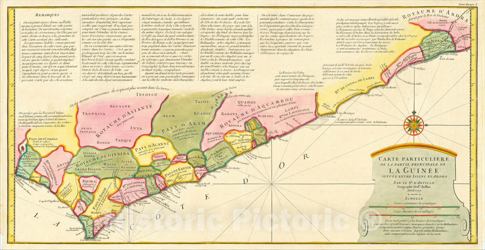 Historic Map : Carte Particuliere de la Partie Princpale de La Guinee situee entre Issini egt Ardra, Avril 1729, 1729, Jean-Baptiste Bourguignon d'Anville, Vintage Wall Art
