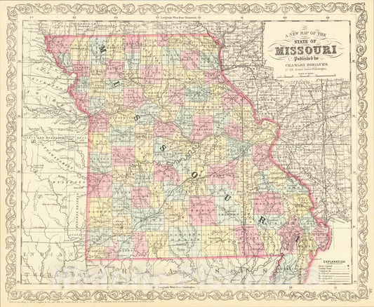 Historic Map : A New Map Of The State Of Missouri, 1857, Charles Desilver, Vintage Wall Art