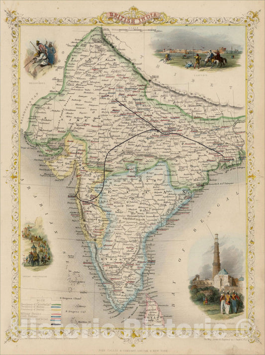 Historic Map : British India, 1851, John Tallis, v4, Vintage Wall Art