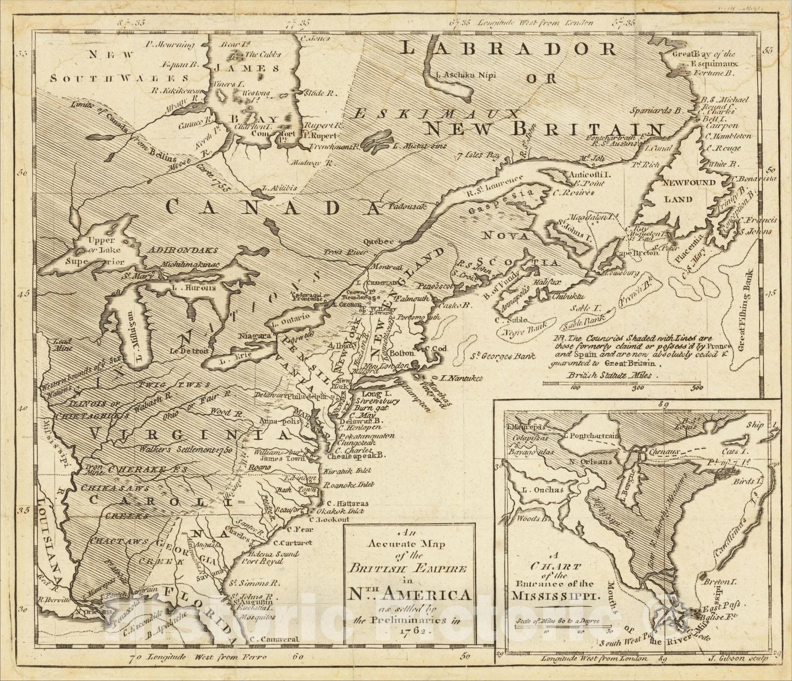 Historic Map : An Accurate Map of the British Empire in N.th America as settled by the Preliminaries in 1762., 1762, Gentleman's Magazine, v2, Vintage Wall Art