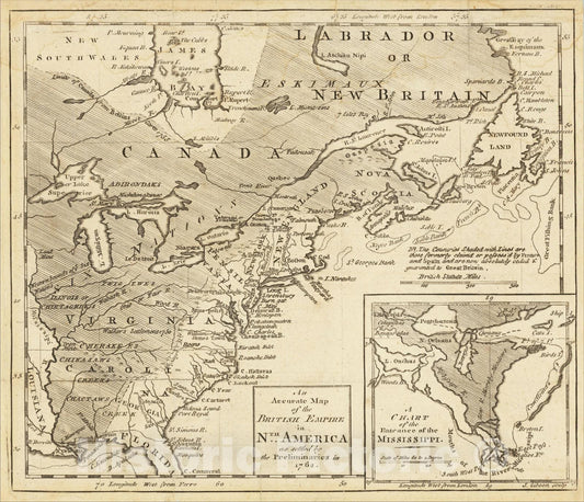 Historic Map : An Accurate Map of the British Empire in N.th America as settled by the Preliminaries in 1762., 1762, Gentleman's Magazine, v2, Vintage Wall Art