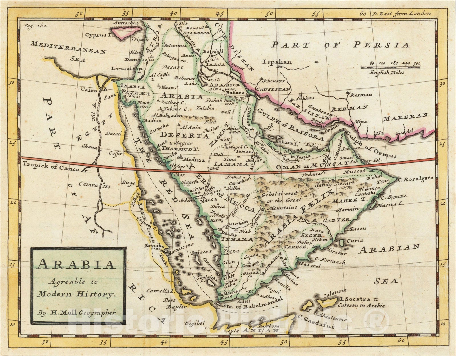Historic Map : Arabia Agreeable to Modern History , 1729, Herman Moll, Vintage Wall Art