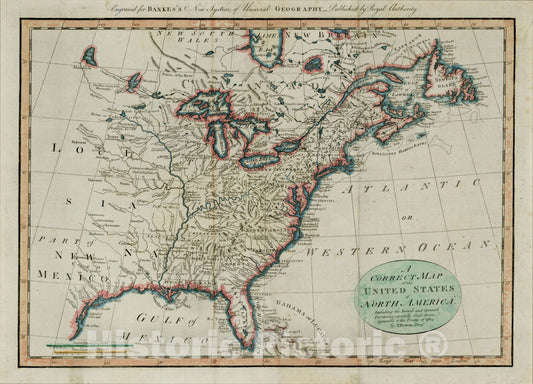 Historic Map : A Correct Map of the United States of North America. Including the British and Spanish Territories, 1787, Thomas Bowen, v2, Vintage Wall Art