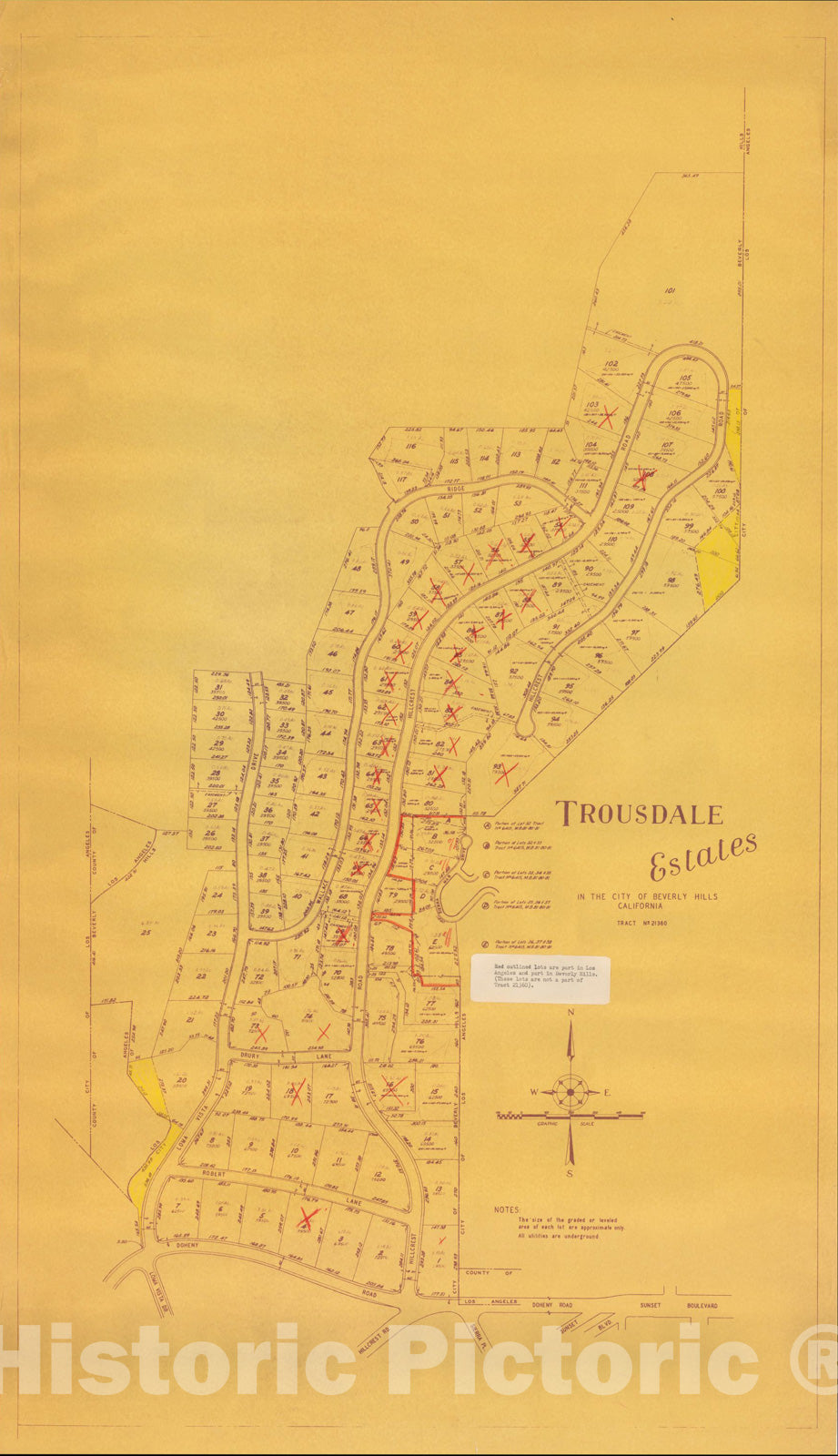 Historic Map : Trousdale Estates In The City of Beverly Hills, c1955, , Vintage Wall Art