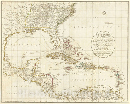 Historic Map : The West Indies, including Virginia, North Carolina, South Carolina, Georgia, Florida, Louisiana and the Gulf of Mexico, 1783, John Cary, Vintage Wall Art