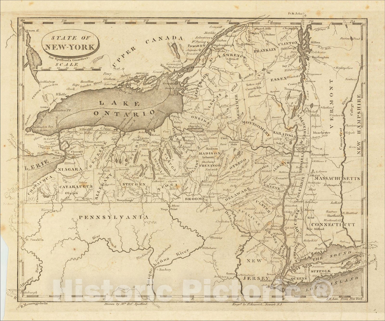 Historic Map : State of New York, 1813, Peter Maverick, Vintage Wall Art