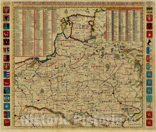 Historic Map : Carte De Pologne Avec La Chronologie Des Rois Et Des Ducs De Lithuanie, Ainsi Que Des Grands Maitres De L'Ordre Teutonique, 1712, Vintage Wall Art