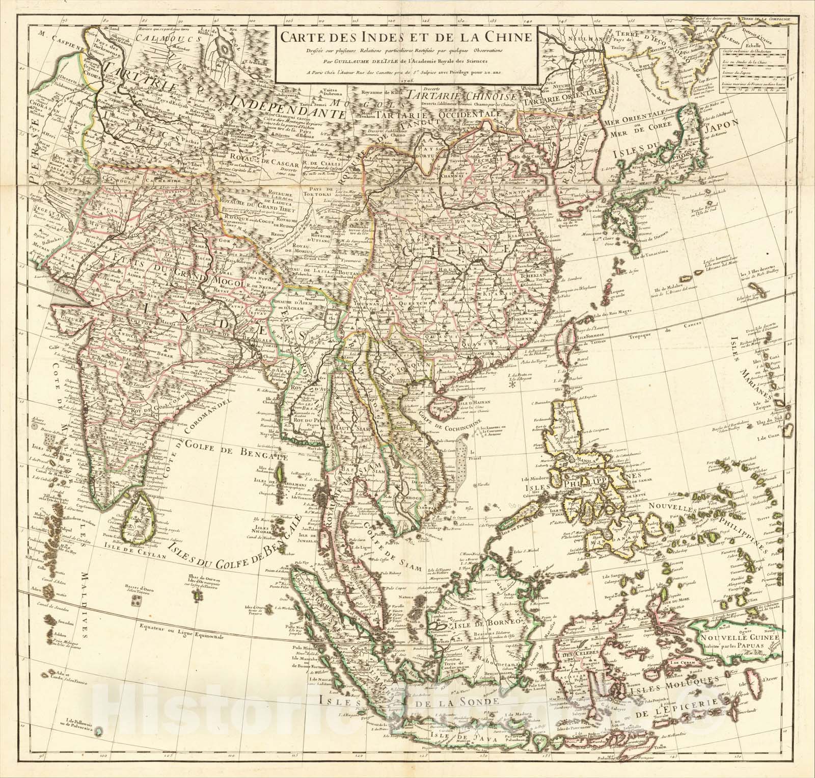 Historic Map : Chine Dressee sur plusieurs Relations particulieres Rectifees par quelques, 1705, Guillaume De L'Isle, Vintage Wall Art
