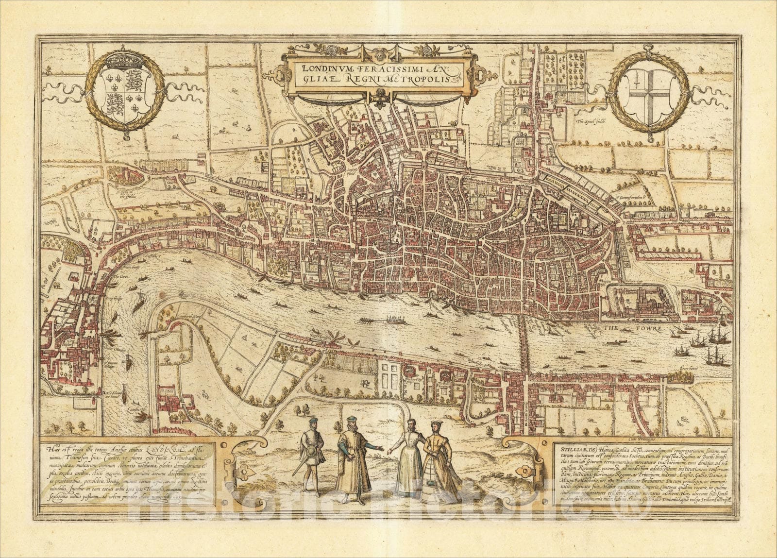 Historic Map : Londinum Feracissimi Angliae Regni Metropolis, 1572, Georg Braun, Vintage Wall Art