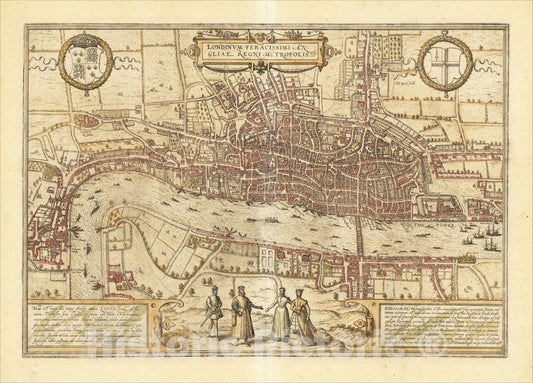 Historic Map : Londinum Feracissimi Angliae Regni Metropolis, 1572, Georg Braun, Vintage Wall Art
