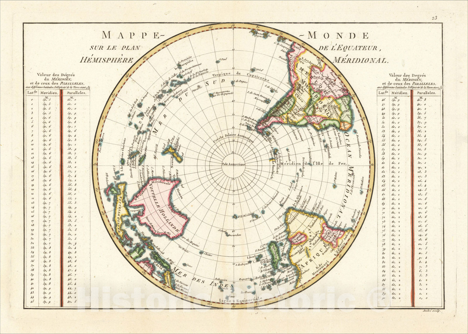 Historic Map : Mappe-Monde Sur Le Plan De L'Equateur Hemisphere Meridionale, 1787, Rigobert Bonne, v2, Vintage Wall Art