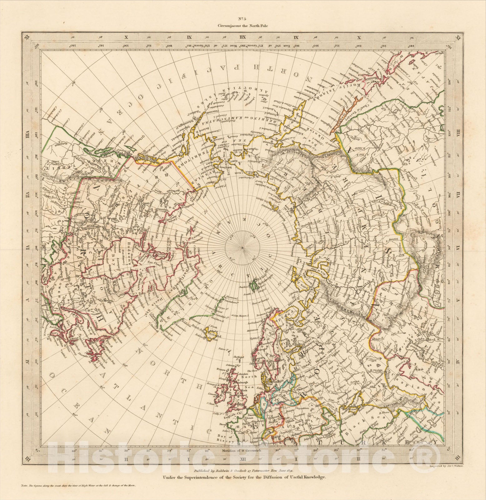 Historic Map : Circumjacent the North Pole, 1831, , Vintage Wall Art