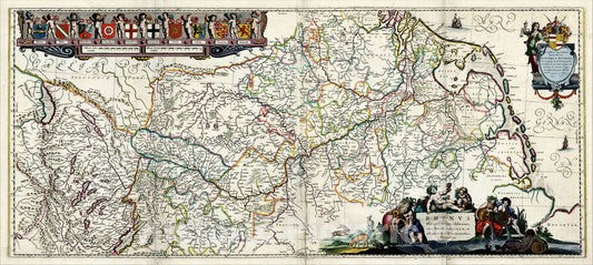Historic Map : Rhenus Fluviorum Euopae celberimus cum Mosa,Mosella et reliquis in illum se exonerantibus fluminis, ., c1688, , Vintage Wall Art