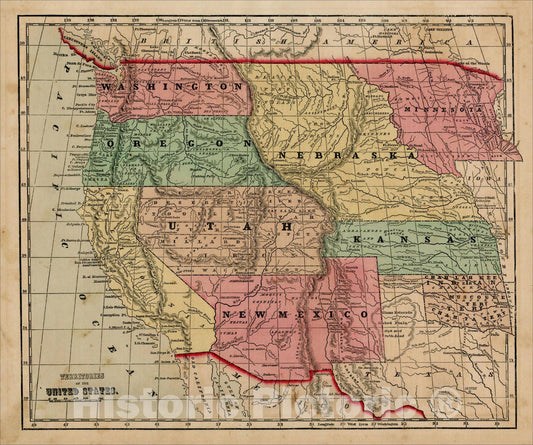 Historic Map : Territories of the United States, 1856, Sidney Morse, Vintage Wall Art