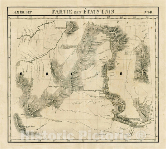 Historic Map : Amer. Sep. No. 4. Partie De Etats Unis [Montana, Wyoming, Dakota, Upper Missouri River], 1825, Philippe Marie Vandermaelen, Vintage Wall Art