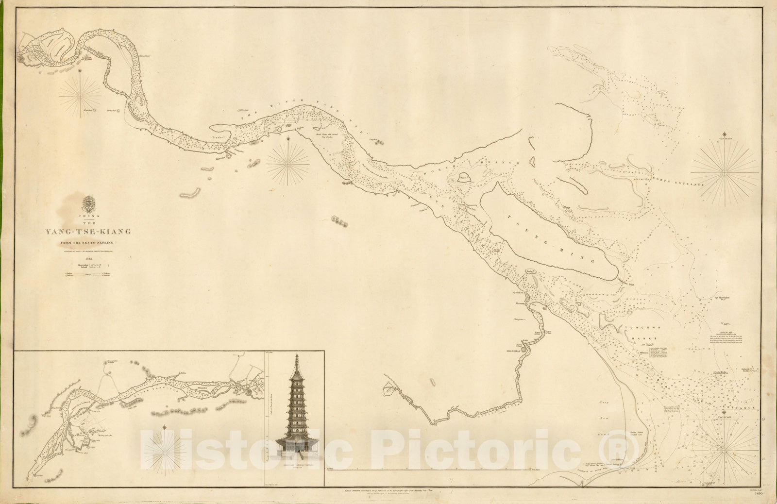 Historic Map : The Yang-Tse-Kiang Surveyed By Captns. H. Kellett & B Collinson, C.B. 1842., 1844, British Admiralty, Vintage Wall Art