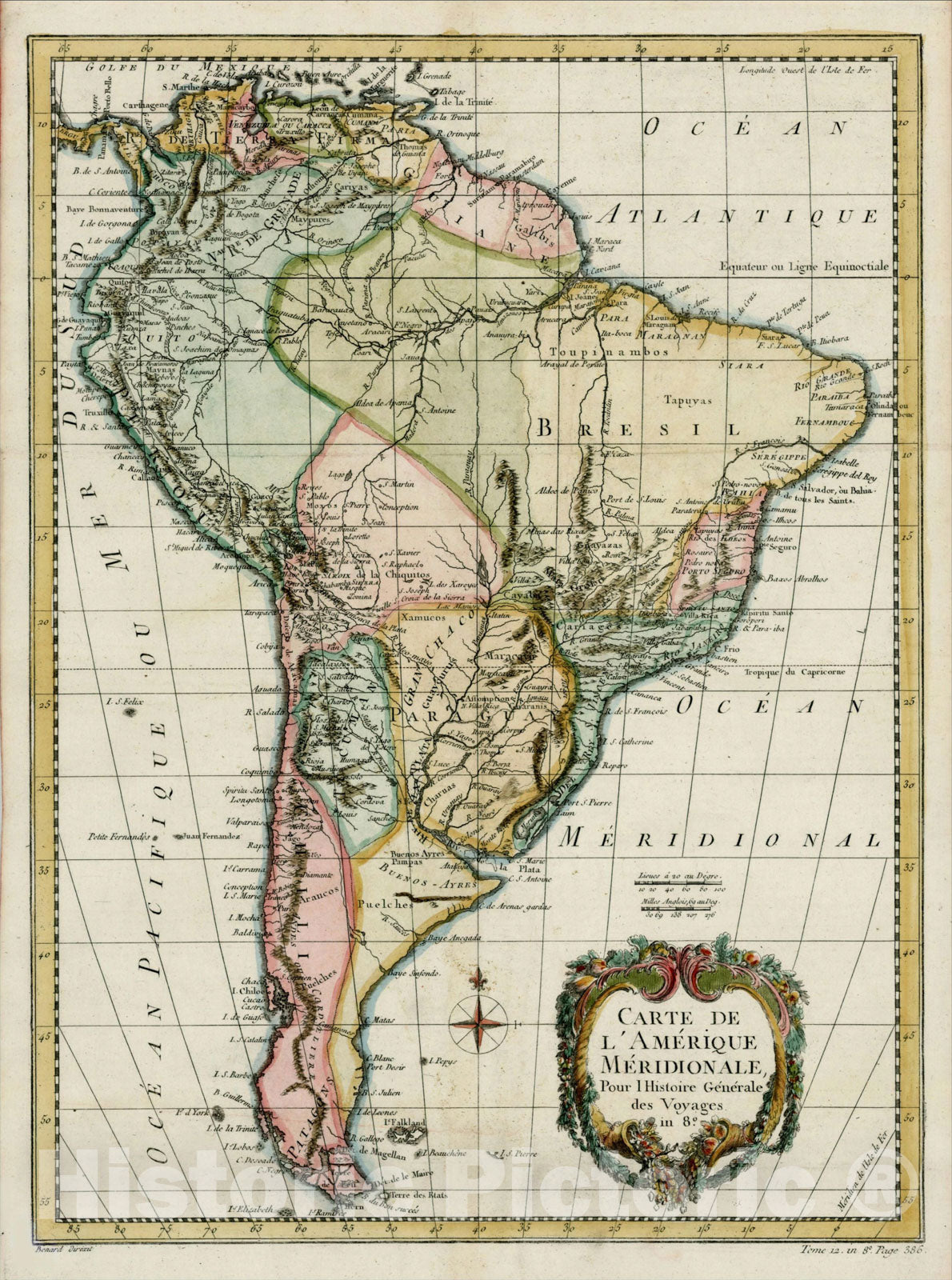 Historic Map : Carte De L'Amerique Meridionale , c1765, Jacques Nicolas Bellin, Vintage Wall Art