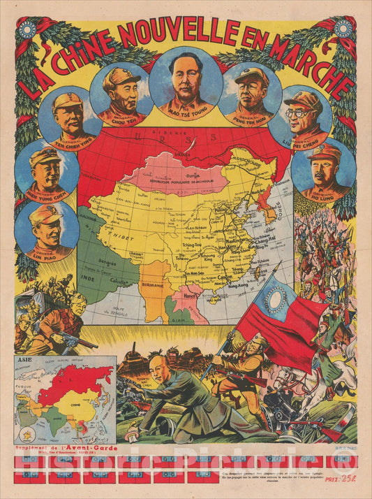 Historic Map : La Chine Nouvelle en Marche, 1949, Avant-Garde, Vintage Wall Art