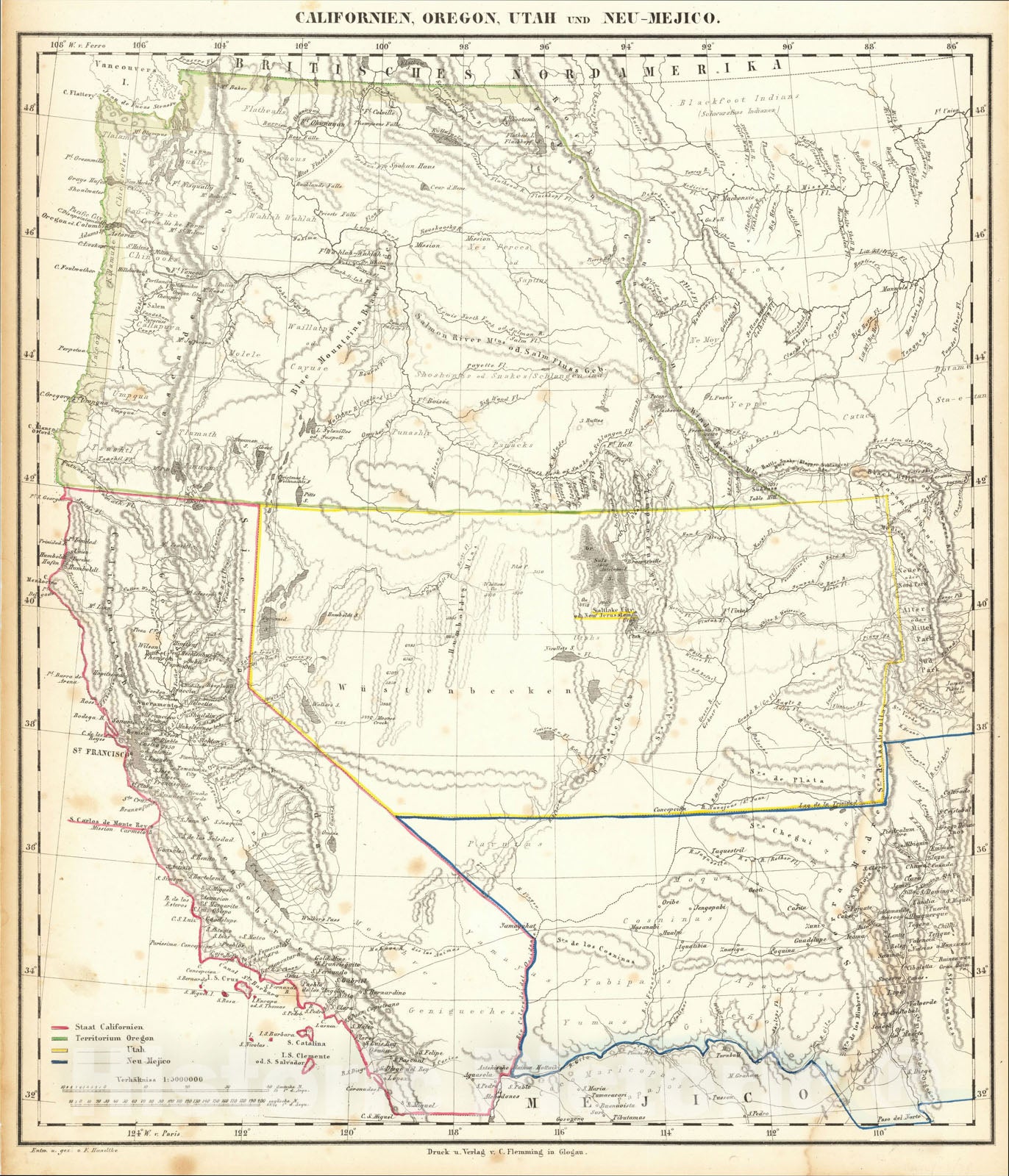 Historic Map : Californien, Oregon, Utah Und Neu-Mejico, 1848, Carl Flemming, v1, Vintage Wall Art