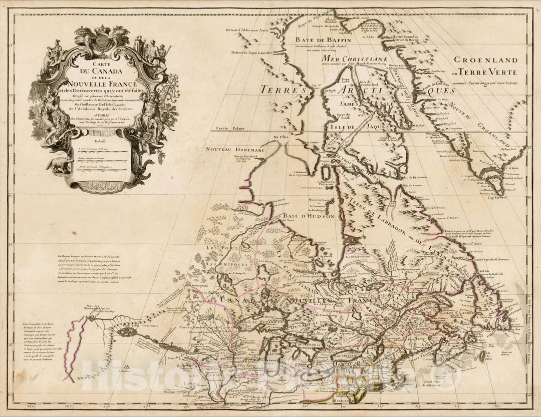 Historic Map : Carte Du Canada ou de la Nouvelle France et des Decouvertes qui y ont ete fait, 173, 1703, , Vintage Wall Art