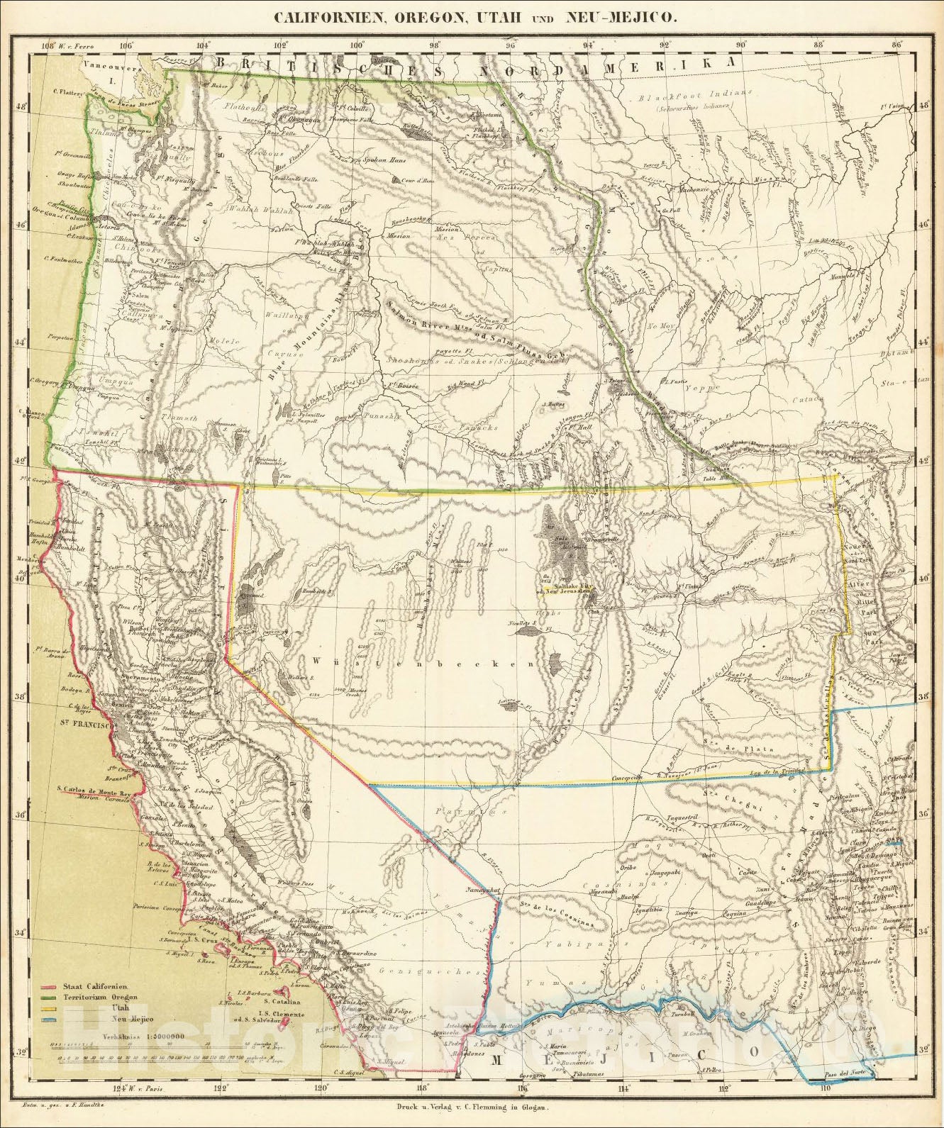 Historic Map : Californien, Oregon, Utah Und Neu-Mejico, 1848, Carl Flemming, v2, Vintage Wall Art