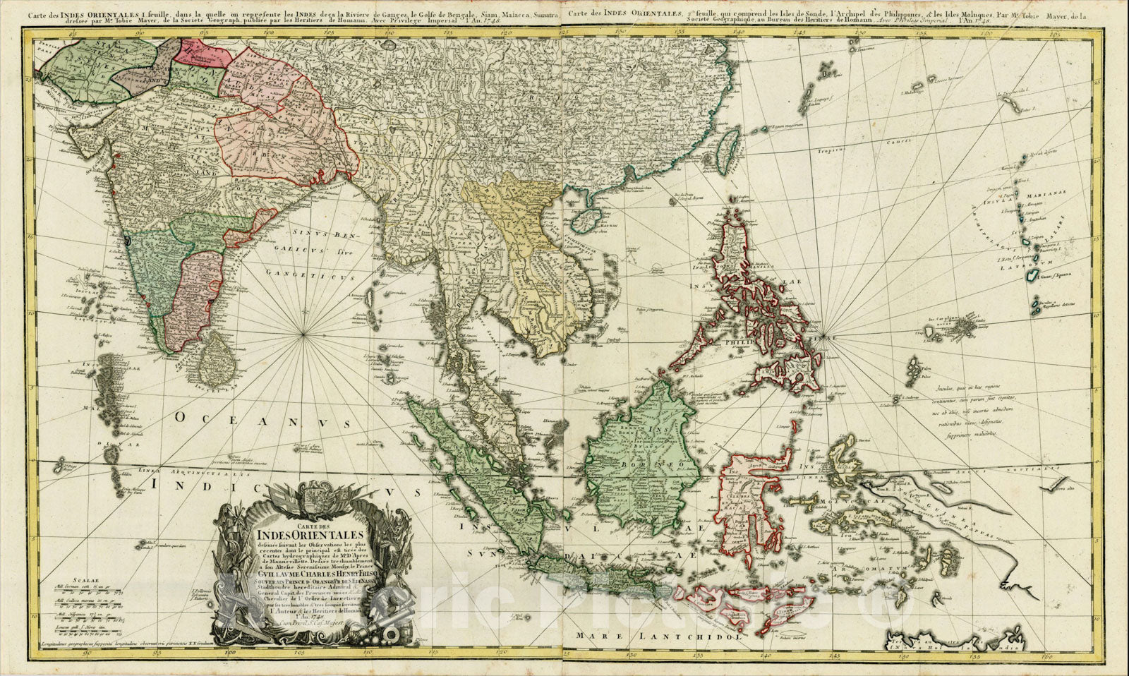Historic Map : Carte Des Indes Orientales dessinee suivant les Observations les plus recentes dont le principal est tiree des Cartes hydrographiques, 1748, Vintage Wall Art