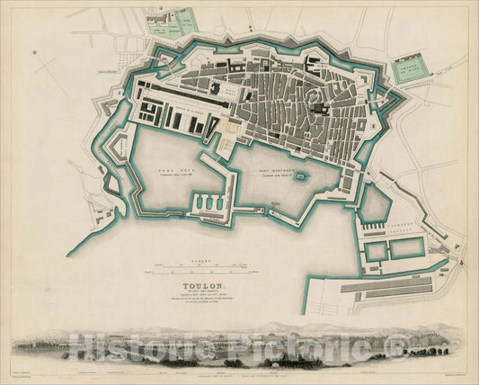 Historic Map : Toulon, 1840, Society for the Diffusion of Useful Knowledge, Vintage Wall Art