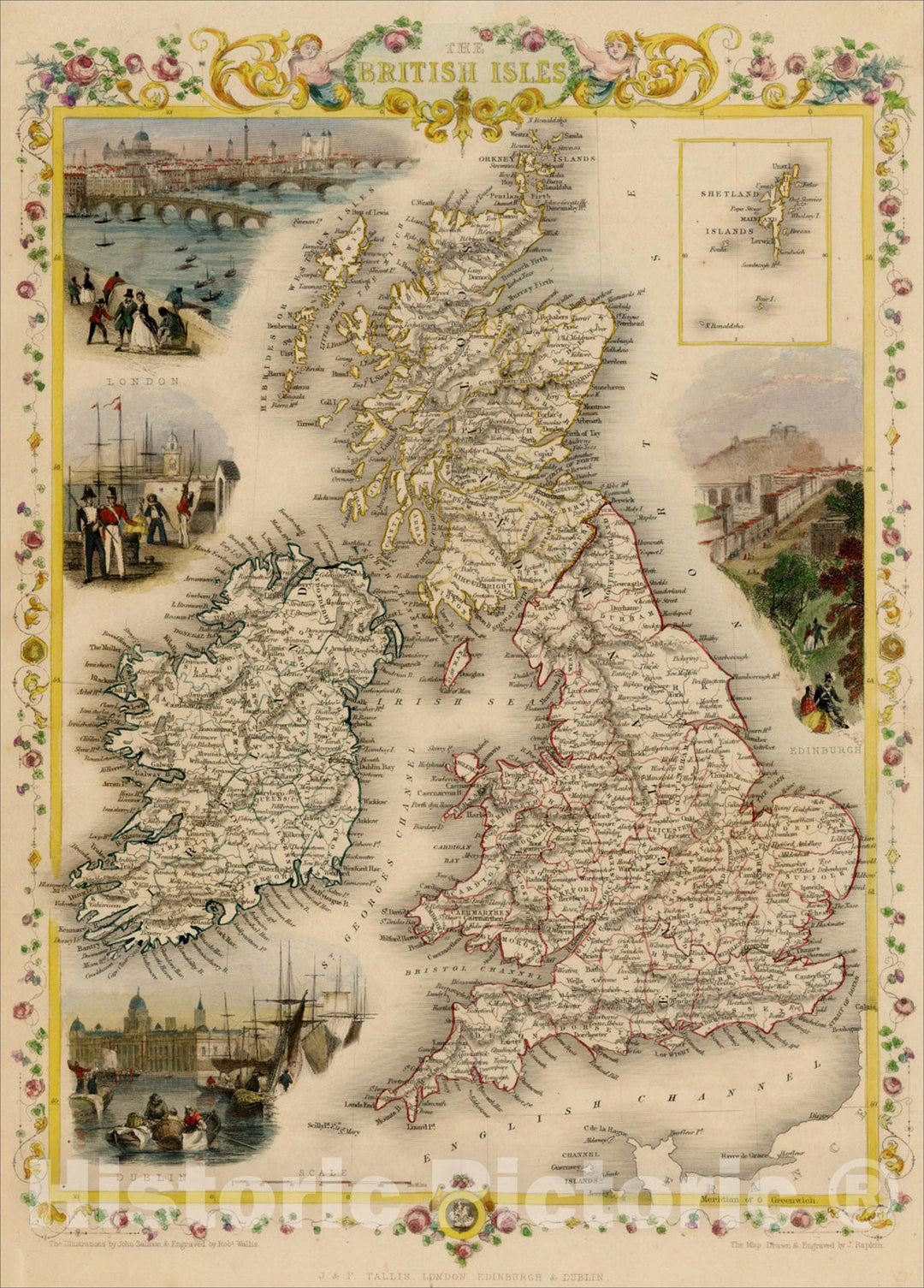 Historic Map : The British Isles, 1851, John Tallis, v3, Vintage Wall Art