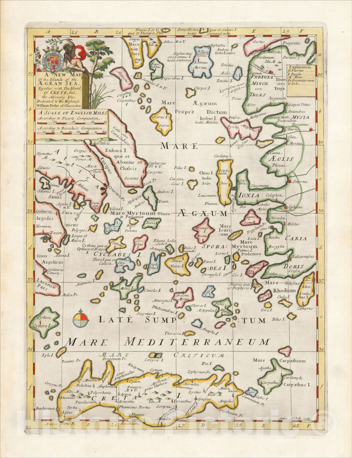 Historic Map : A New Map of the Islands of the Aegaean Sea, Together with the Island of Crete And the Adjoyning Isles, 1700, Edward Wells, Vintage Wall Art