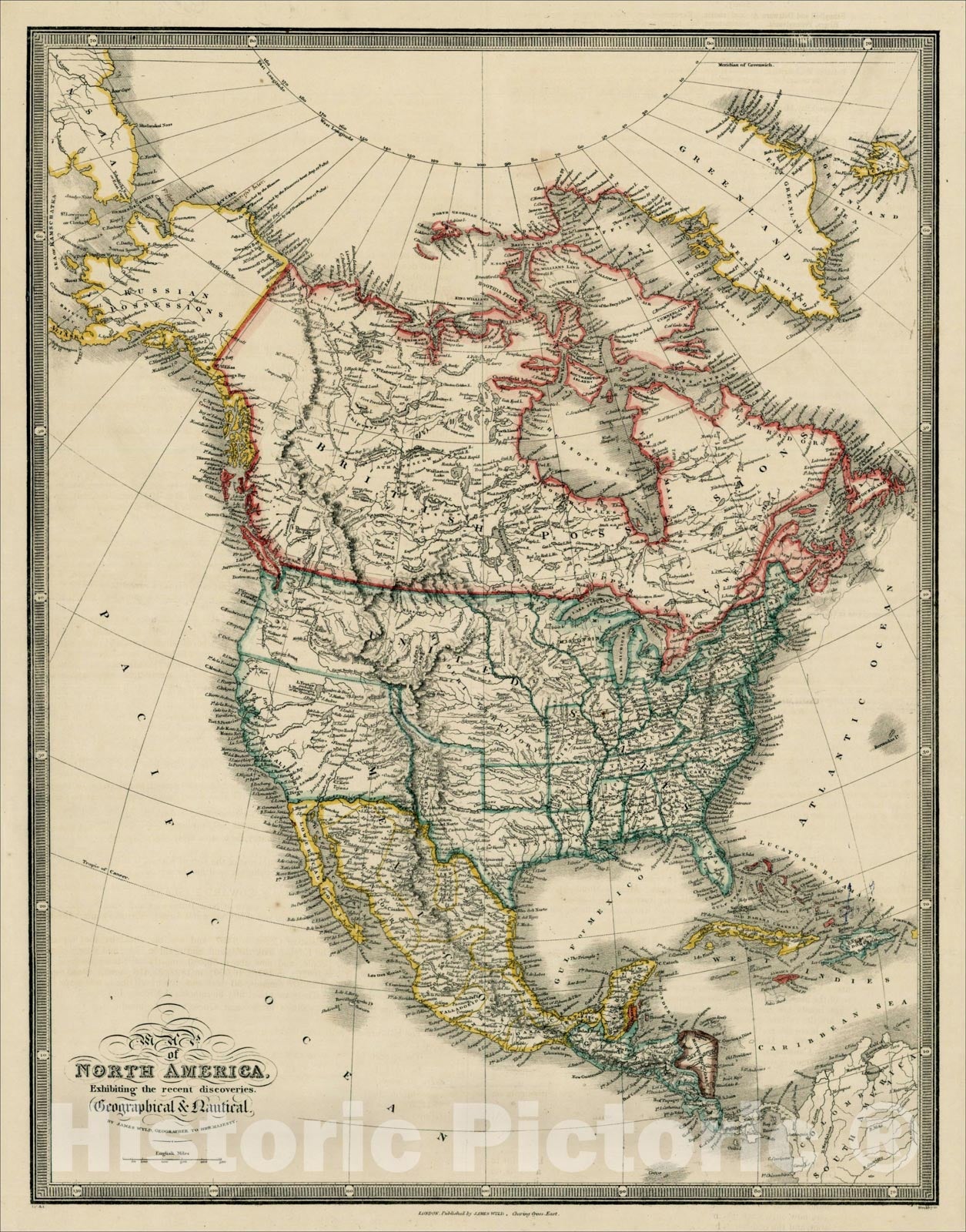 Historic Map : Map of North America Exhibiting the recent discoveries Geographical & Nautical, 1848, , Vintage Wall Art