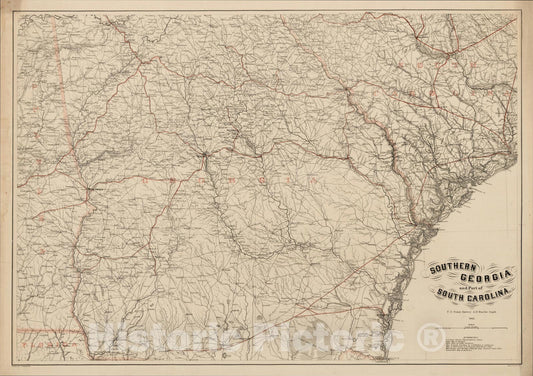 Historic Map : Southern Georgia and Part of South Carolina, 1865, 1865, , Vintage Wall Art