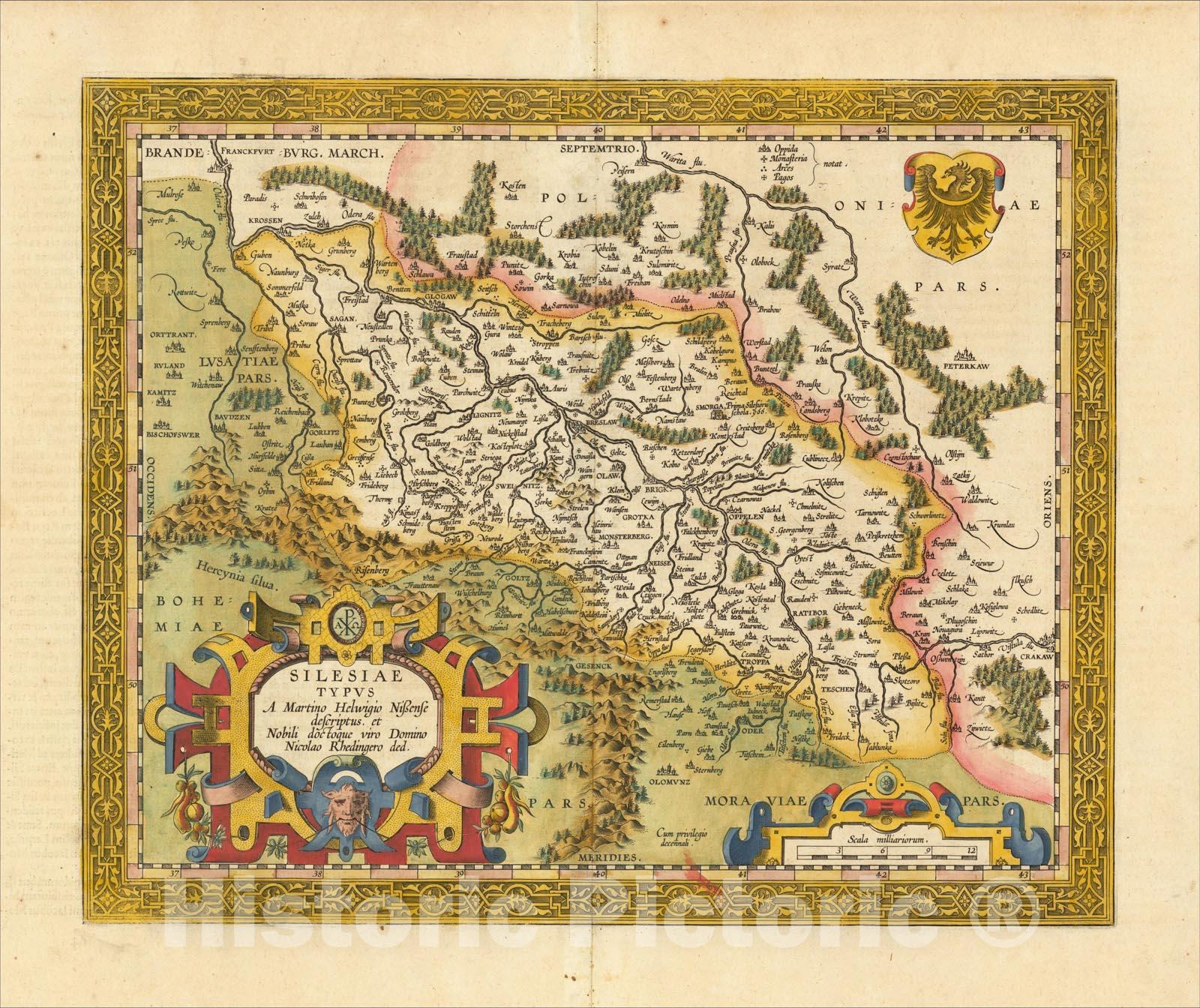 Historic Map : Silesiae Typus A Martino Helwigio Sissense descriptus. Et Nobili doctoque viro Domino Nicolao Rhedingero ded., 1609, Abraham Ortelius, Vintage Wall Art