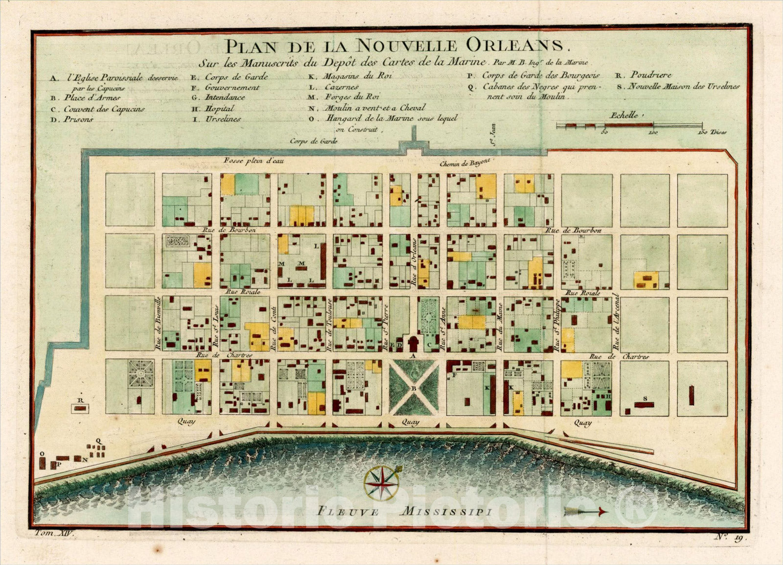 Historic Map : Plan De La Nouvelle-Orleans Sur les Manuscrits du Depot des Cartes De la Marine , 1764, Jacques Nicolas Bellin, Vintage Wall Art